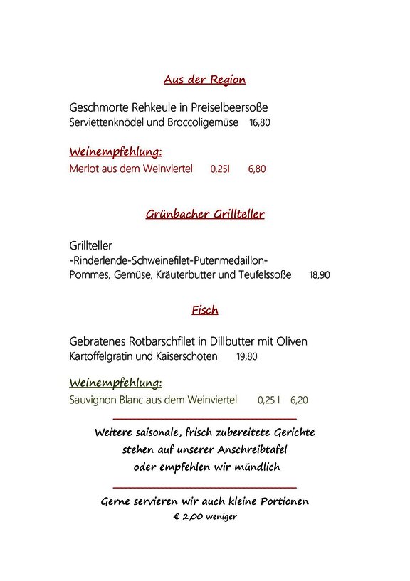 Unsere Speisekarte