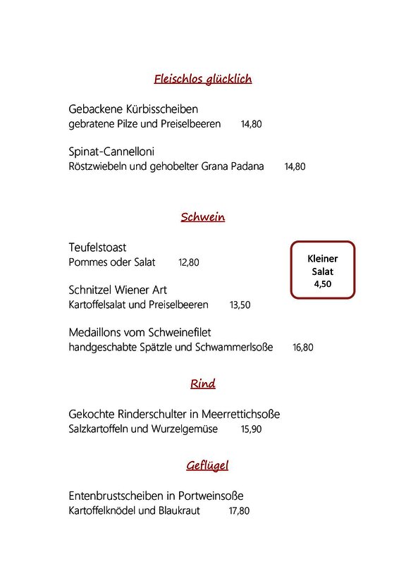 Unsere Speisekarte