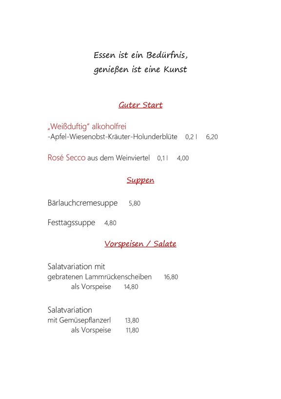 Unsere Speisekarte