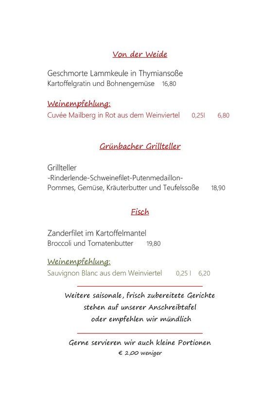 Unsere Speisekarte