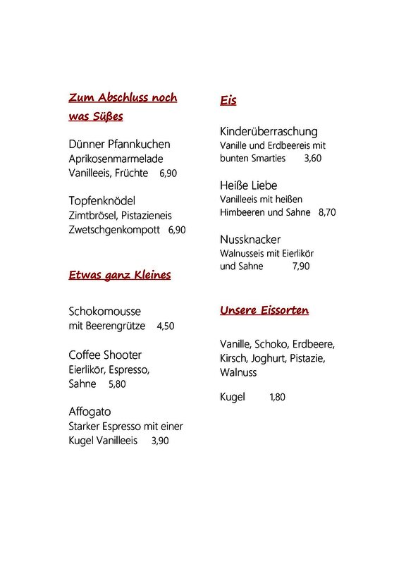 Unsere Speisekarte