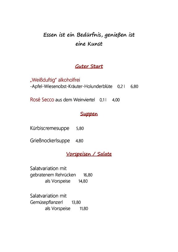 Unsere Speisekarte